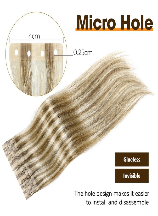LADY MIRANDA Mixed Blonde Hair Extensions Real Human Hair 18 Inch 20PCS Remy Hair Extensions Invisible Tape ins PU Human Hair Extensions with Micro Hole Glueless Hair Extension for Women - Image 3