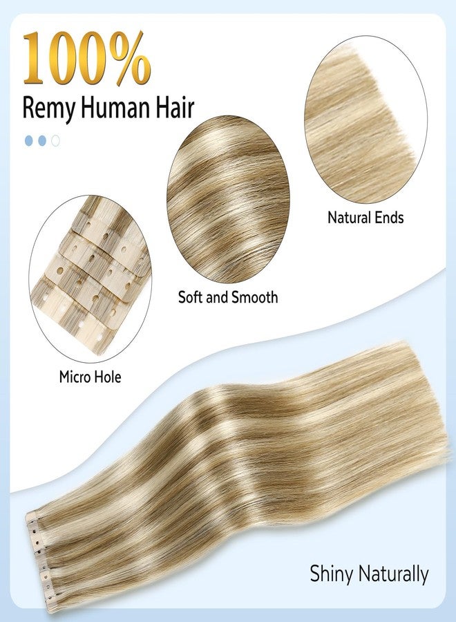 LADY MIRANDA Mixed Blonde Hair Extensions Real Human Hair 18 Inch 20PCS Remy Hair Extensions Invisible Tape ins PU Human Hair Extensions with Micro Hole Glueless Hair Extension for Women - Image 5