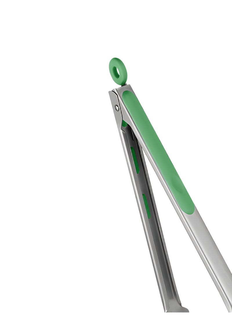 بيسبل ملقط طعام من الفولاذ المقاوم للصدأ مقاس 9 بوصات بمقبض TPR متعدد الألوان 23 سم فضي بمقبض أخضر، BB3753 - Image 3