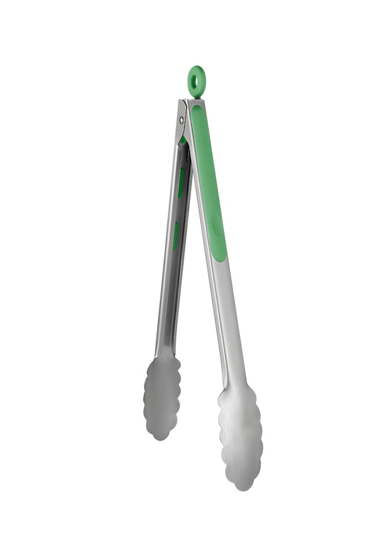 بيسبل ملقط طعام من الفولاذ المقاوم للصدأ مقاس 9 بوصات بمقبض TPR متعدد الألوان 23 سم فضي بمقبض أخضر، BB3753 - Image 1