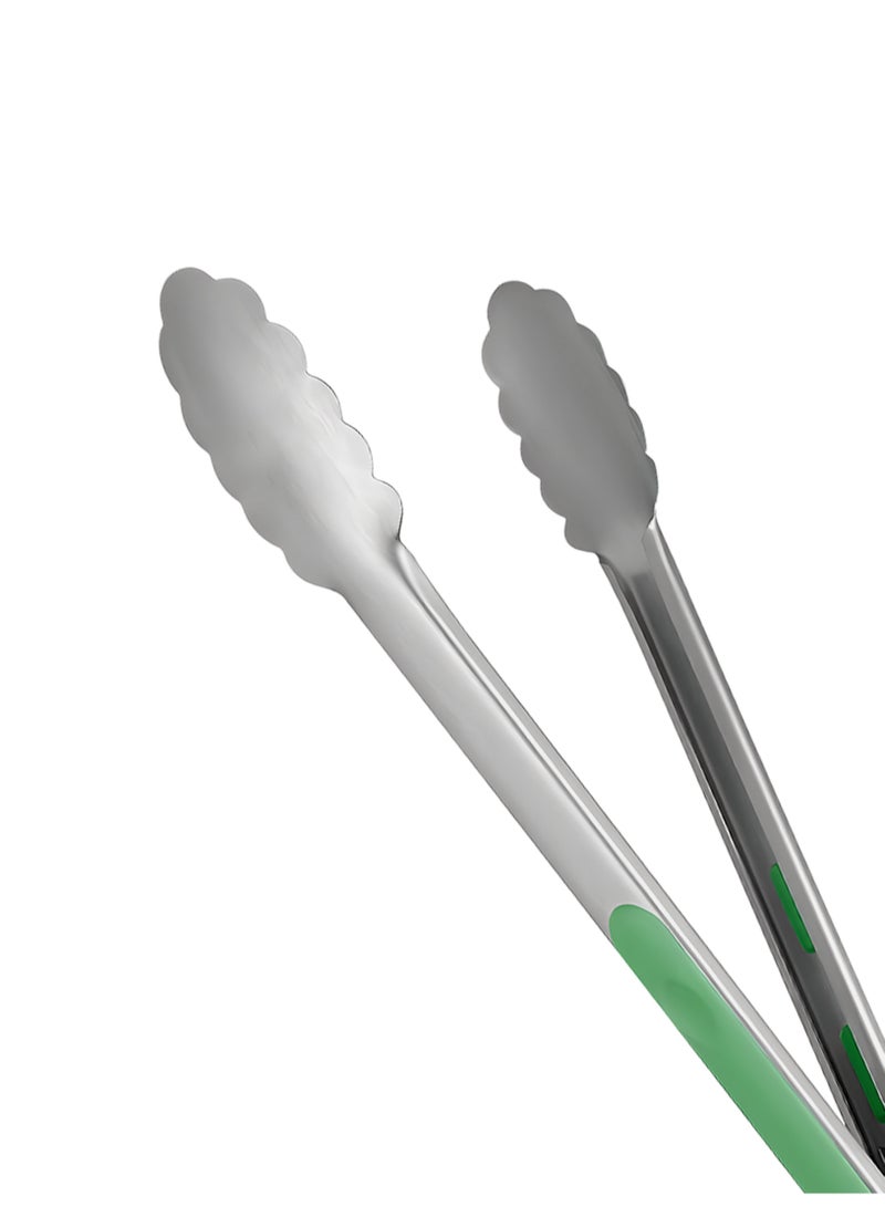 بيسبل ملقط طعام من الفولاذ المقاوم للصدأ مقاس 9 بوصات بمقبض TPR متعدد الألوان 23 سم فضي بمقبض أخضر، BB3753 - Image 2