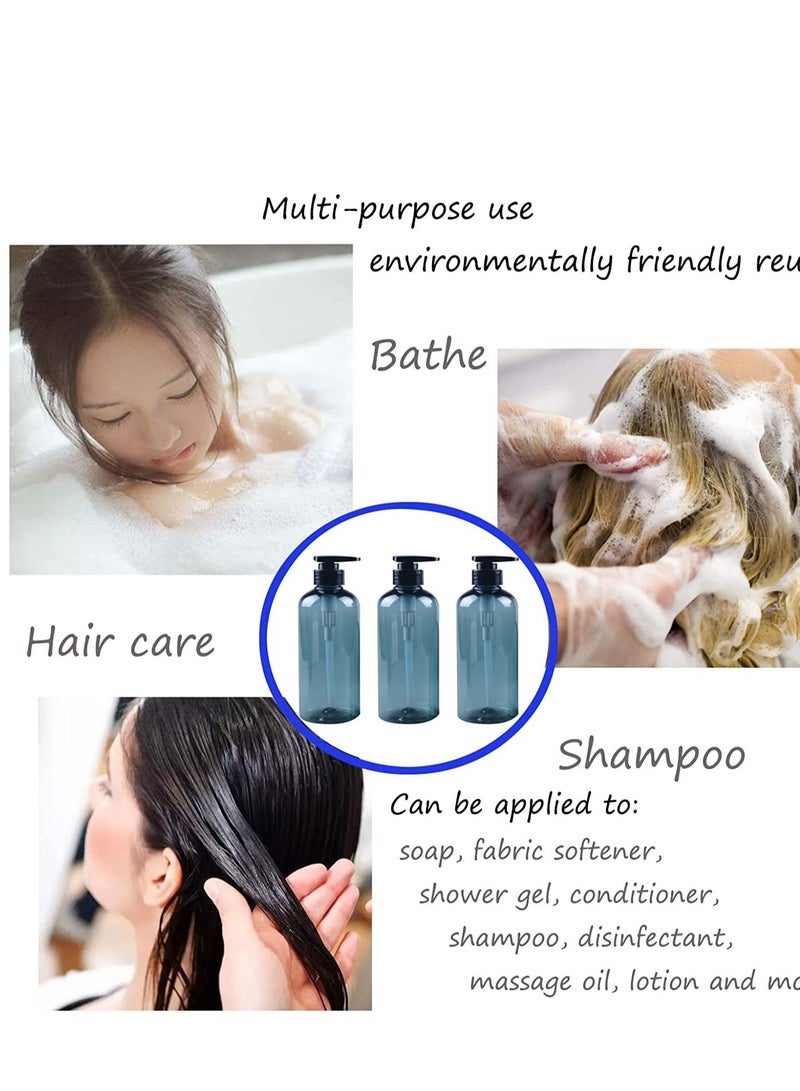 Empty Pump Bottles, Hand Gel Dispenser 500ml Plastic Bottles with Soap Containers Refillable for Bathroom Kitchen Use-Lotions Shampoo,Conditioner Shower Gel, 3 Pack - Image 2