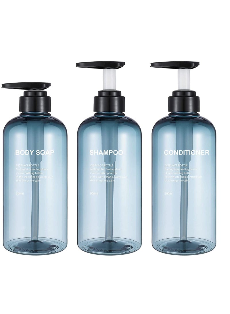 Empty Pump Bottles, Hand Gel Dispenser 500ml Plastic Bottles with Soap Containers Refillable for Bathroom Kitchen Use-Lotions Shampoo,Conditioner Shower Gel, 3 Pack - Image 1