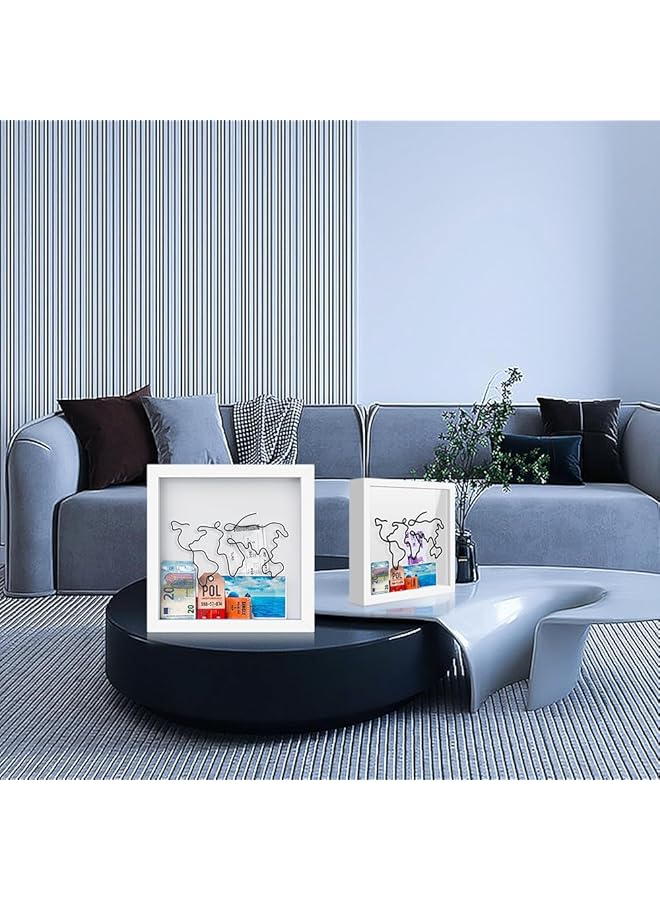 إيروريكس حامل تذاكر صندوق ذكريات السفر مع خريطة وتصميم طائرة وصندوق ظلال للهدايا التذكارية والمسرحية مقاس 8 بوصات - Image 5