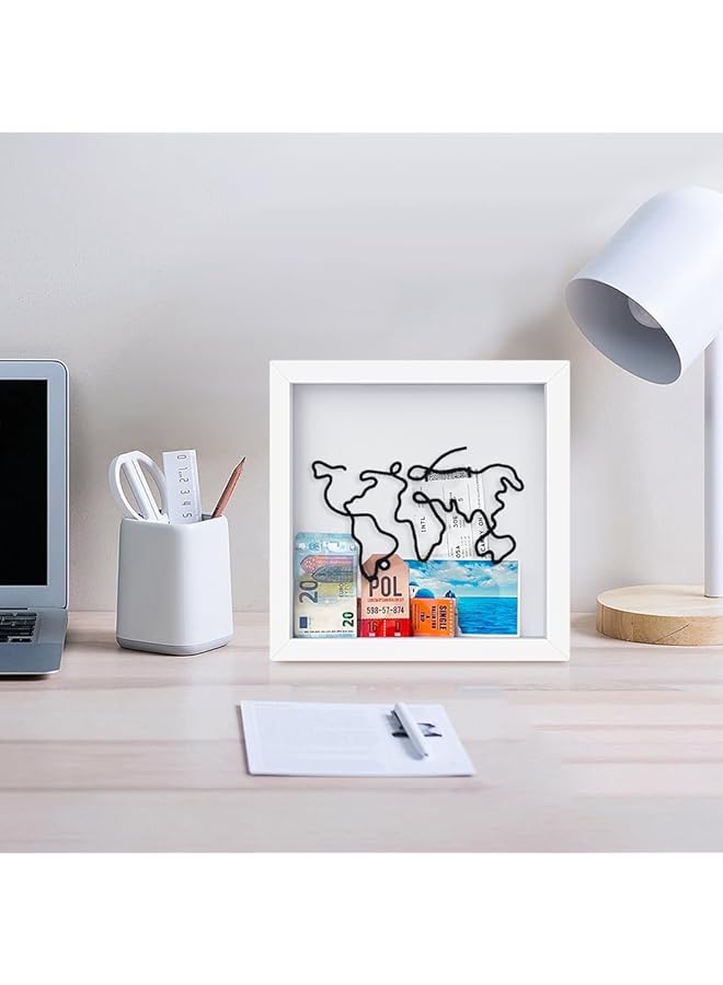 إيروريكس حامل تذاكر صندوق ذكريات السفر مع خريطة وتصميم طائرة وصندوق ظلال للهدايا التذكارية والمسرحية مقاس 8 بوصات - Image 4