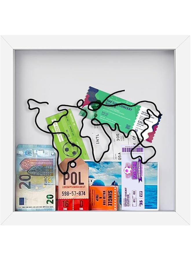 إيروريكس حامل تذاكر صندوق ذكريات السفر مع خريطة وتصميم طائرة وصندوق ظلال للهدايا التذكارية والمسرحية مقاس 8 بوصات - Image 1