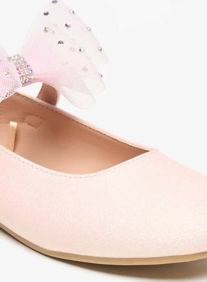 Celeste Girls Bow Accent Ballerina Shoes with Hook and Loop Closure