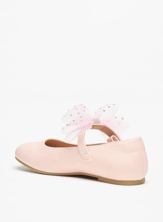 Celeste Girls Bow Accent Ballerina Shoes with Hook and Loop Closure