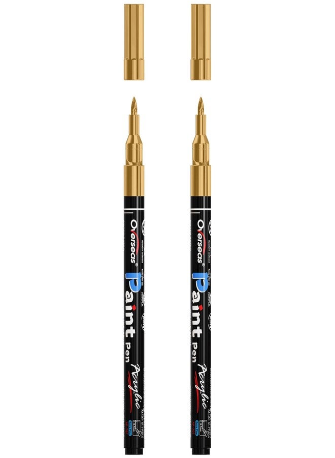 Overseas Gold Acrylic Paint Pens 2 Pack, 0.7mm Extra Fine Tip Permanent Markers, Water-Based, Waterproof, Non Toxic Paint Markers for Wood, Metal, Rock, Plastic, Glass, Canvas, Fabric, Plastic - Image 1