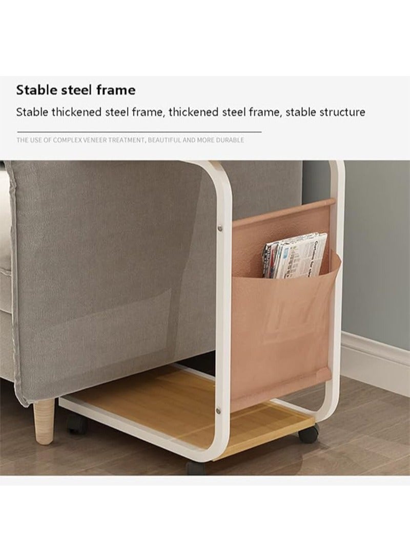 أبوستيم أريكة وطاولة بجانب السرير بعجلات دوارة، وطاولة قهوة وطاولة جانبية، وإطار عربة مع جيب تخزين، مثالية لغرفة المعيشة وغرفة النوم وغرفة الأطفال (أصفر) - Image 4