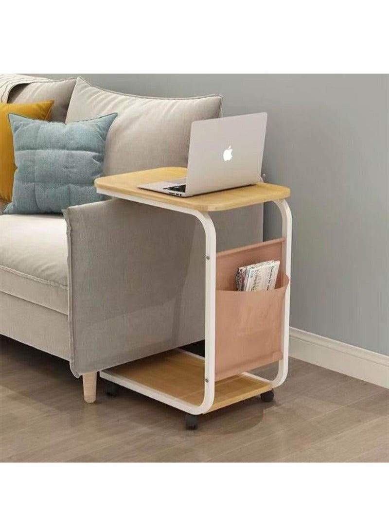 أبوستيم أريكة وطاولة بجانب السرير بعجلات دوارة، وطاولة قهوة وطاولة جانبية، وإطار عربة مع جيب تخزين، مثالية لغرفة المعيشة وغرفة النوم وغرفة الأطفال (أصفر) - Image 5