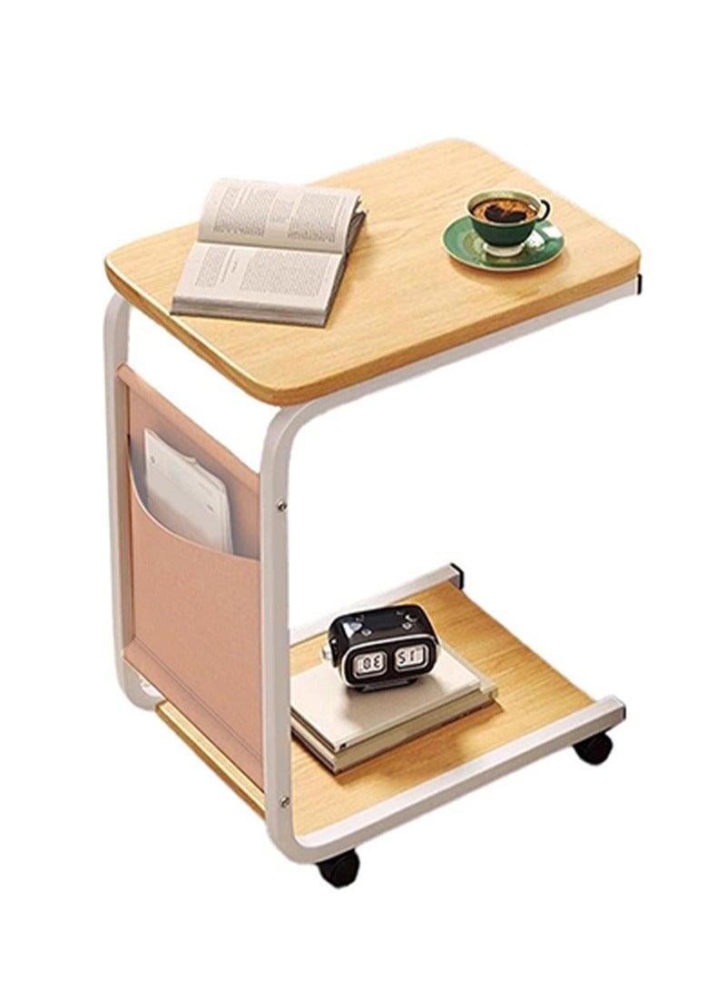 أبوستيم أريكة وطاولة بجانب السرير بعجلات دوارة، وطاولة قهوة وطاولة جانبية، وإطار عربة مع جيب تخزين، مثالية لغرفة المعيشة وغرفة النوم وغرفة الأطفال (أصفر) - Image 1