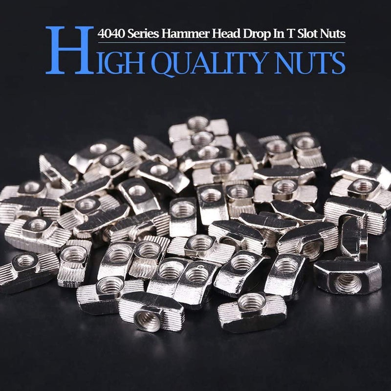 DGZ 50Pcs 4040 Series M4 T Nuts, T Slot Nut Hammer Head Fastener Nut, Nickel Plated Carbon Steel Nut for Aluminum Profile(4040 Series M4) - Image 4