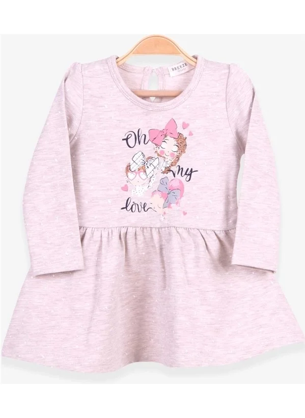 بريز Girls' Long Sleeve Dress Baby Printed Patterned Beige Melange (1-4 Years)