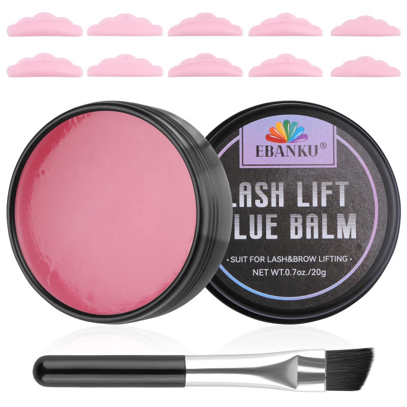 EBANKU Lash Lift Glue Balm  Upgrade Adhesive With Brush Pads Kit Strong Viscosity for Lifting Curling and Nourishing  Eyebrow Lamination  Strawberry Scent 071Oz