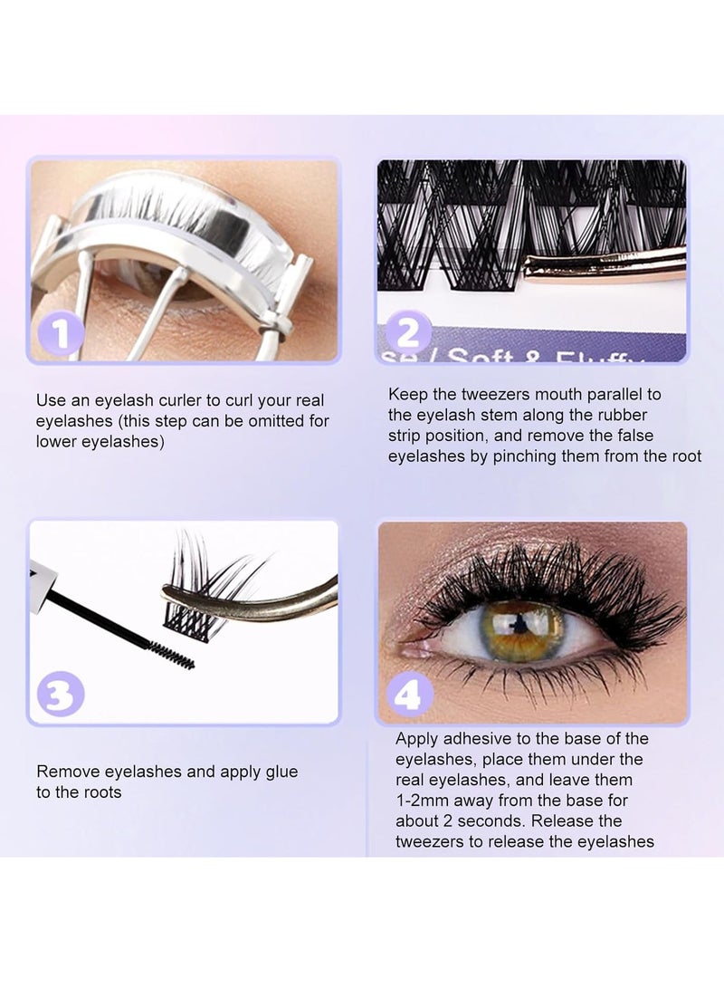 SOLARAE Individual False Eyelashes Set Lash Clusters Kit Fake Eyelashes Natural-Looking Eyelash with Lash Bond and Seal and Lash Tweezers Eyelash Extension Kit - Image 4