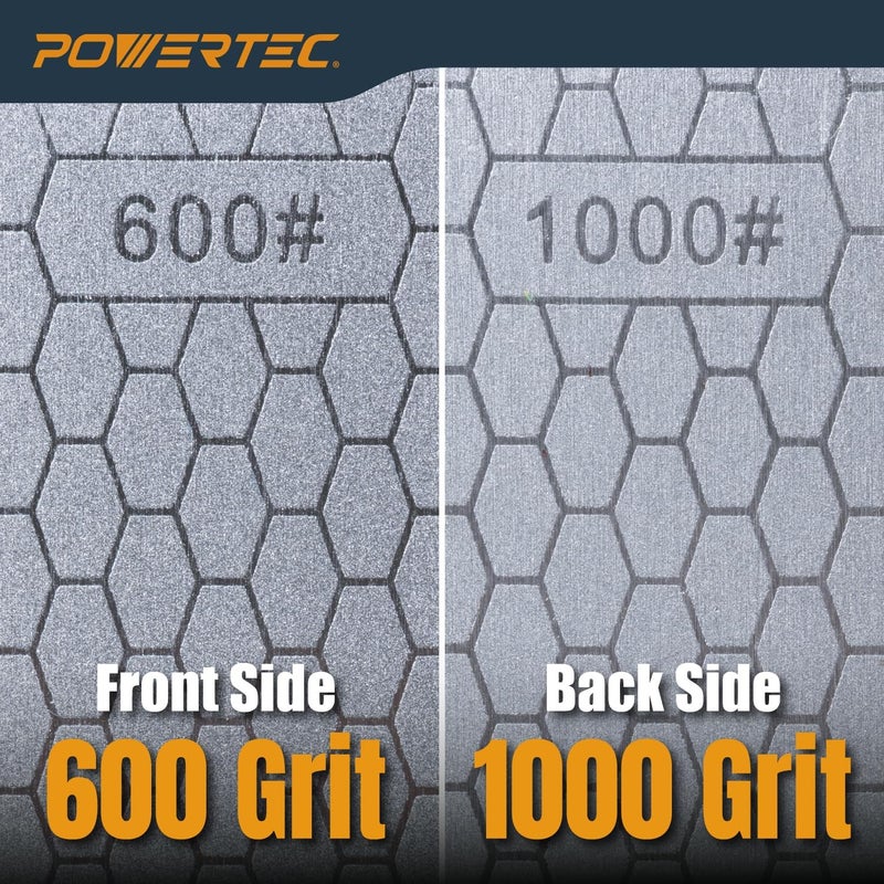 POWERTEC Diamond Sharpening Stone, 600/1000 Dual Grit Diamond Knife Sharpener, 8 inch Honing Stone with Non-Slip Base for Pocket Knife, Scissor, Chisels, Blades, Woodworking (72247) - Image 3