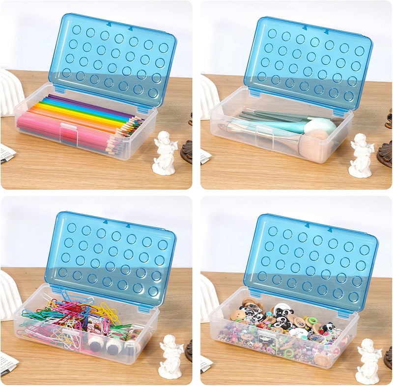 HUTUDD Plastic Pencil Box, Large Pencil Case, Clear Pencil Boxes with Snap-tight Lid, Hard Crayon Box Storage Marker Organizer Containers for Boys Girls Adults School Office Supplies (Clear Blue) - Image 3
