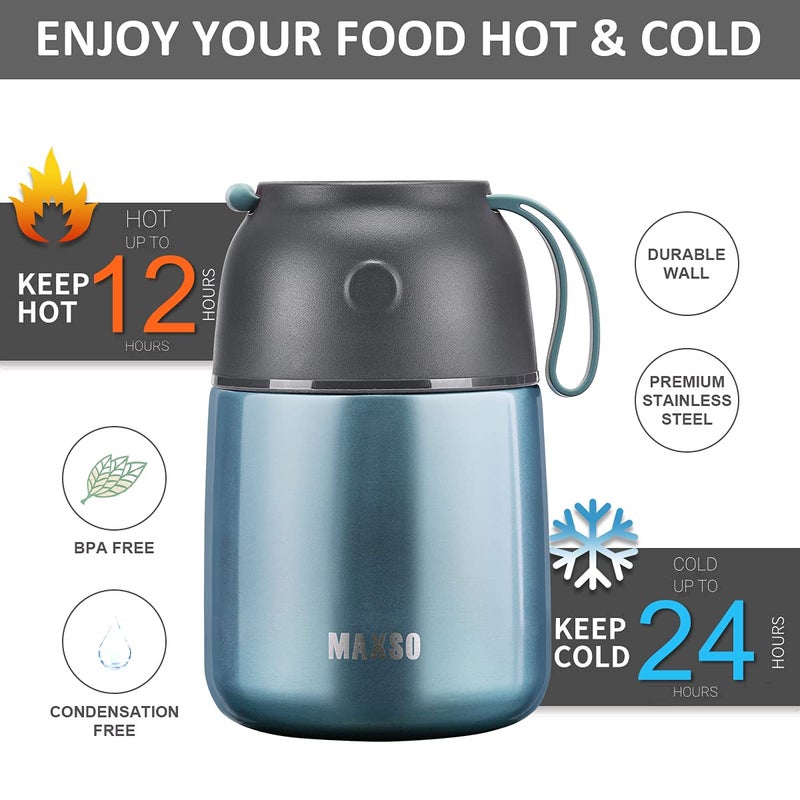 MAXSO Itslife Insulated Thermo Food Jar for Hot & Cold Food for Kids Adult, 17 oz Soup Thermal Hot Food Containers for Lunch, Triple Layer Insulation Stainless Steel Food Jar with Spoon (Lightblue) - Image 5
