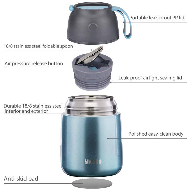 MAXSO Itslife Insulated Thermo Food Jar for Hot & Cold Food for Kids Adult, 17 oz Soup Thermal Hot Food Containers for Lunch, Triple Layer Insulation Stainless Steel Food Jar with Spoon (Lightblue) - Image 3