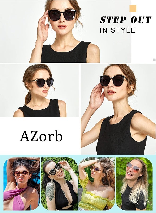 AZorb - Sunglasses Women Men Retro Round Lens UV400 Protection Sun Glasses Women Ladies Glasses Fashion Butterfly Women's Sunglass for Shopping Party Travel Shades Black - Image 1