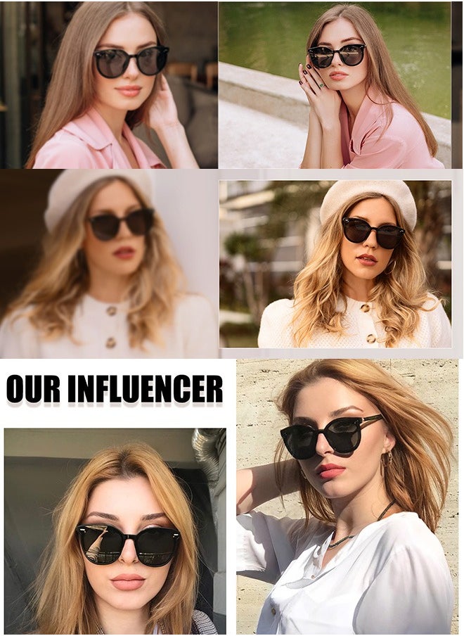 AZorb - Sunglasses Women Men Retro Round Lens UV400 Protection Sun Glasses Women Ladies Glasses Fashion Butterfly Women's Sunglass for Shopping Party Travel Shades Black - Image 1