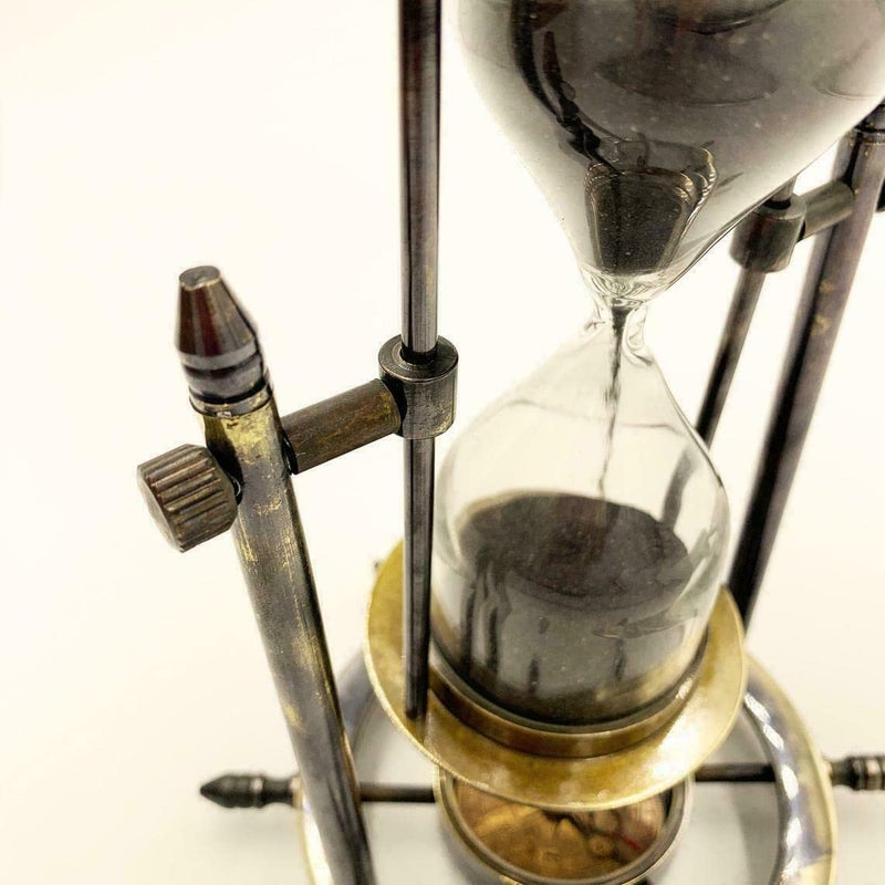 JH Handicraft 8 Brass Stand Revolving and Ship Maritime Timer Sandglass Wheel Hourglass with Compass Gift Item Antique Brown - Image 4