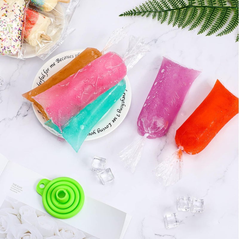 Boao 240 Pieces Ice Lolly Bags Disposable Ice Lolly Mold Plastic Candy Freeze Pop Bags with Silicone Funnel for Making Yogurt Candy (2 x 12 Inch) - Image 2