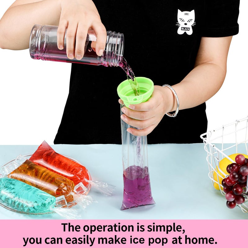 Boao 240 Pieces Ice Lolly Bags Disposable Ice Lolly Mold Plastic Candy Freeze Pop Bags with Silicone Funnel for Making Yogurt Candy (2 x 12 Inch) - Image 3