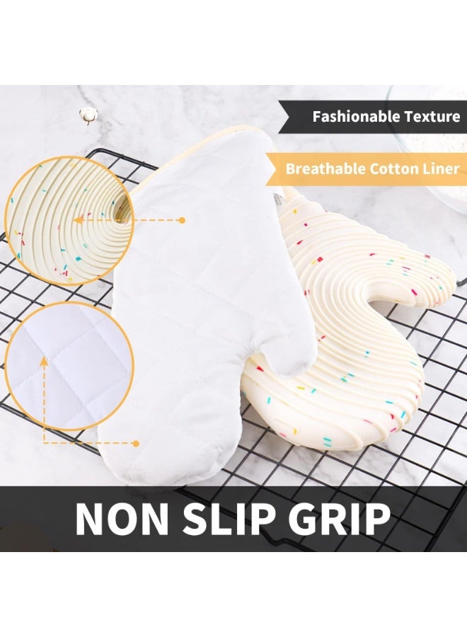 Loloty Silicone Oven Mitts, Heat Resistant Oven Gloves with Thickened Ripple, Non-Slip Professional Kitchen Mittens With Soft Quilted Liner for Baking Cooking  - Image 3