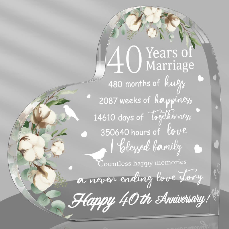 Yulejo Anniversary Wedding Gift for Her Wife Husband Acrylic Happy Woman Crystal Heart Marriage Keepsake Girlfriend Boyfriend 40th Years