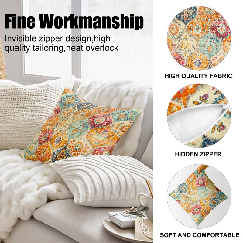 ZSYTZL Boho Throw Pillow Covers 16x16 inch Set of 2,Soft Pillowcases Bohemia Carpet Printing Pattern Decorative Sofa Living Room Bed Square Pillow Case Cushion Cover-Cream Color - Image 4