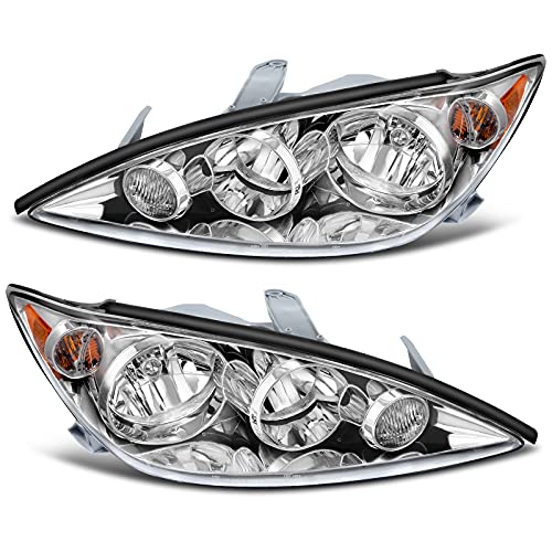 DWVO Headlight Assembly Compatible with 05 06 20052006 Camry US Built LE XLE Headlamps Replacement Chrome Housing Amber Reflector Driver and Passenger Side - Image 1