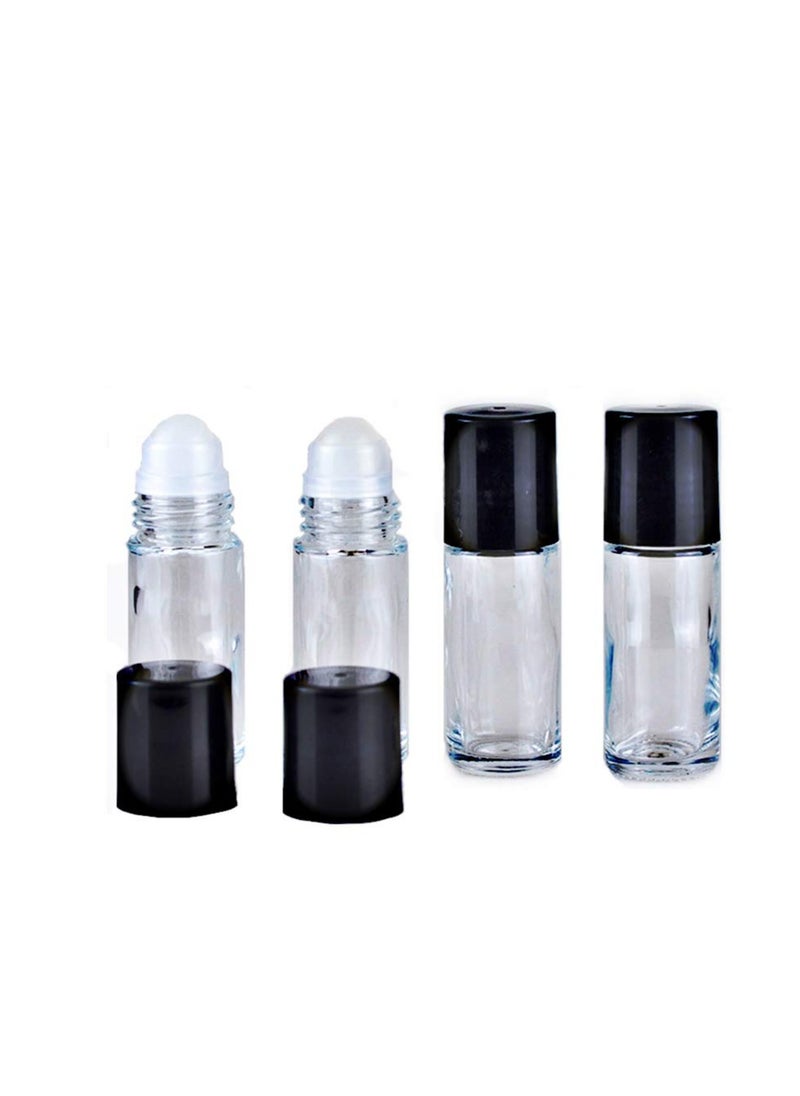 ConStore Constore 4 PCS 30ML Deodorant Glass Roller Bottles with Plastic Roller Ball Black Cap Leak-Proof Massage Roll On Bottles Containers  - Image 1