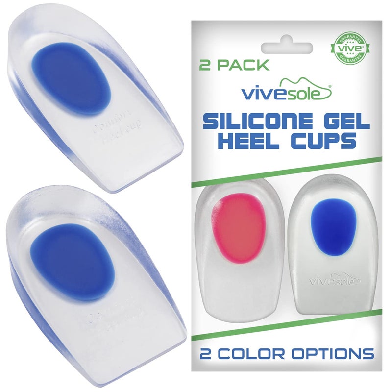 ViveSole Gel Heel Cups (Pair) - Silicone Cushion Insert Pads for Pain Relief  Plantar Fasciitis  Heel Spurs  Shoes  Achilles Treatment - Foot Comfort Support Protectors for Women  Men(Blue  Small/Med) - Image 1