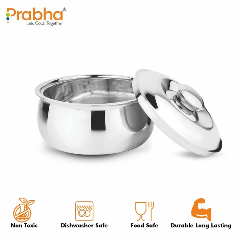 Prabha Stainless Steel Casserole for Cooking 2000ml Stainless Steel Casserole for Roti CaseHot Case Rice Gravy Multipurpose Use Induction Gas Stove Friendly Belito 2L - Image 4