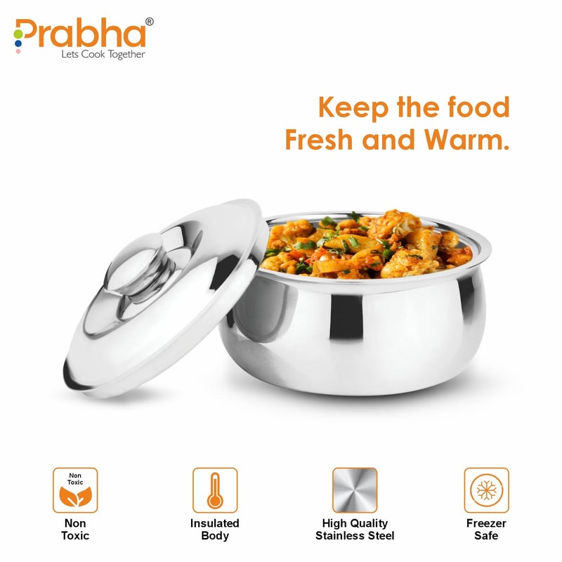 Prabha Stainless Steel Casserole for Cooking 2000ml Stainless Steel Casserole for Roti CaseHot Case Rice Gravy Multipurpose Use Induction Gas Stove Friendly Belito 2L - Image 5