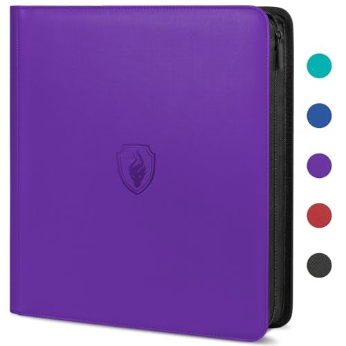 Fabmaker Premium Zip Card Binder 12 Pocket Fabmaker 912 Pockets Trading Card Binder PU Zipper Card Collection Album Sturdy SideLoading Card Book Holder for Game Sports Cards Purple - Image 1