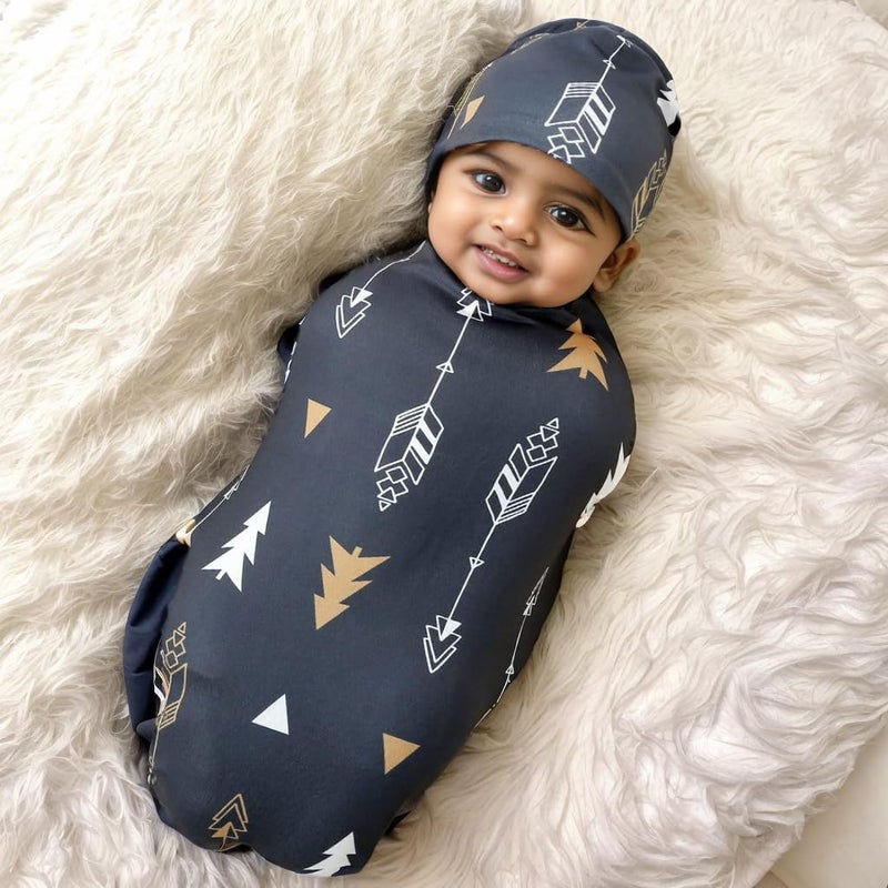 Galabloomer Newborn Swaddle Blanket with Beanie Set Baby Boy Receiving Blanket Rainbow (Gold Arrow) - Image 3