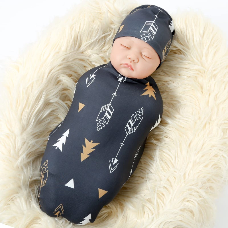 Galabloomer Newborn Swaddle Blanket with Beanie Set Baby Boy Receiving Blanket Rainbow (Gold Arrow) - Image 2