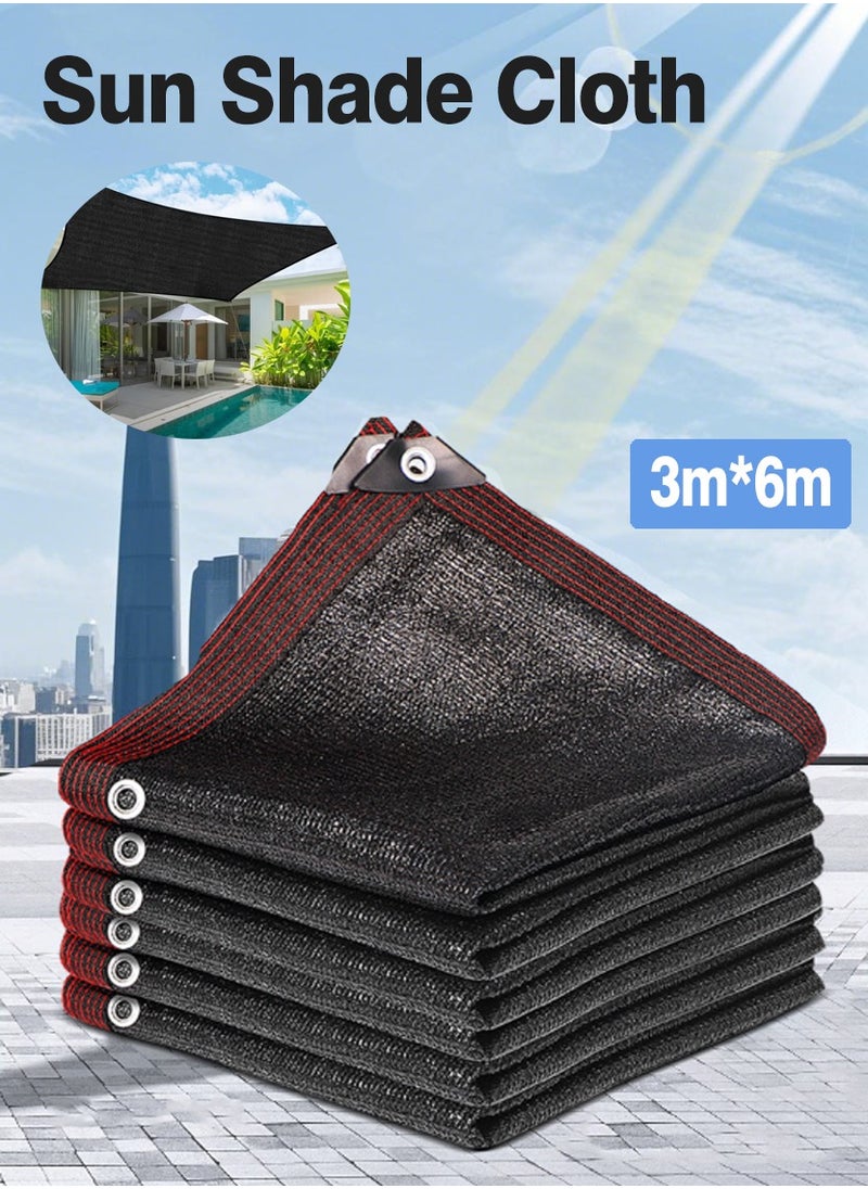 Generic Sunshade Net, Shade Cloth, Black Shade Cloth, Mesh Cloth, Sunshade Net With Holes And Ropes, Sun Protection And Heat Insulation Net, Screen Privacy, Suitable For Courtyard, Roof Balcony, Carport, Flower Greenhouse, Vegetable Greenhouse, Breeding Greenhouse, Warehouse, Etc. (3m*6m)  - Image 1