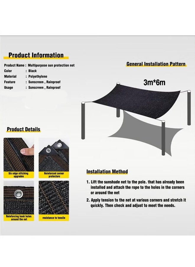Generic Sunshade Net, Shade Cloth, Black Shade Cloth, Mesh Cloth, Sunshade Net With Holes And Ropes, Sun Protection And Heat Insulation Net, Screen Privacy, Suitable For Courtyard, Roof Balcony, Carport, Flower Greenhouse, Vegetable Greenhouse, Breeding Greenhouse, Warehouse, Etc. (3m*6m)  - Image 2