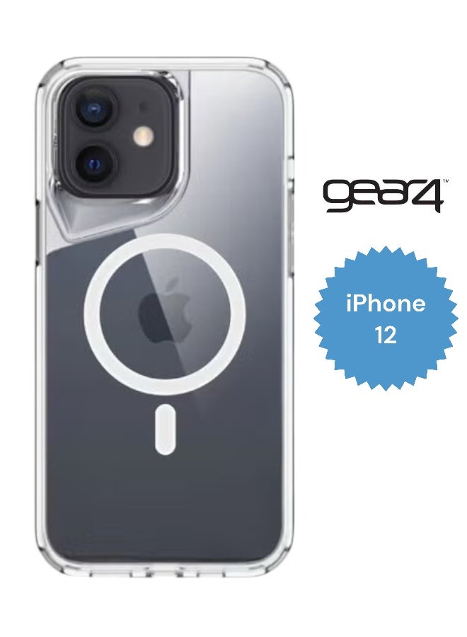 جراب موبايل آيفون 12/12 برو (iPhone 12/12 Pro) مضاد للصدمات, غطاء حماية مضاد للخدش يدعم الشحن اللاسلكي ماج سيف, مصنوع من البولي يورثين الحراري عالي الجودة - شفاف