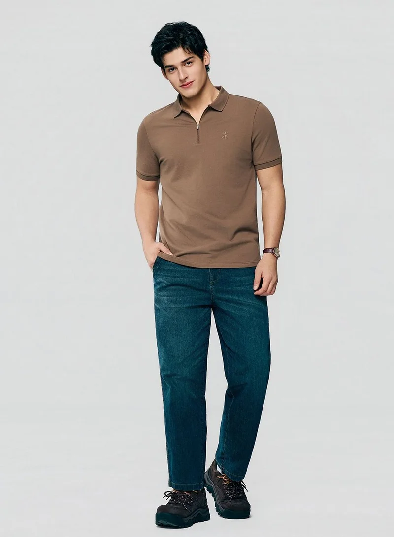 Men's Slim Fit Small Lion Zipper Polo