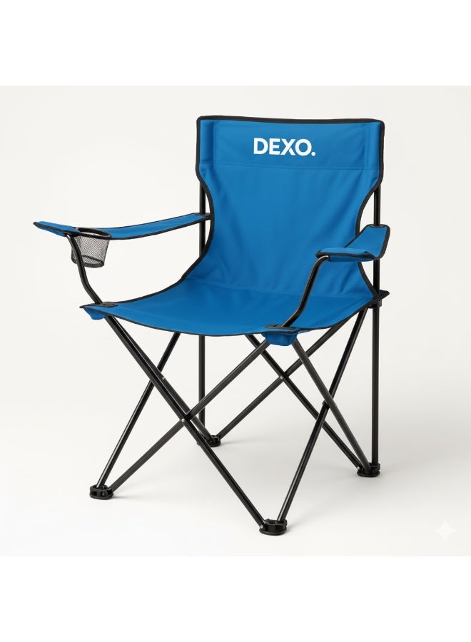 DEXO كرسي تخييم محمول ممتاز – إطار فولاذي قابل للطي، قماش أكسفورد 600D، مقعد خفيف الوزن سهل الحمل للصيد، الشاطئ، التنزه والمغامرات الخارجية (أزرق) - Image 1