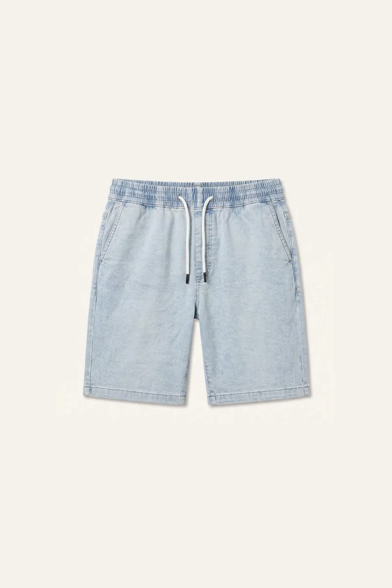 Regular Fit Elastic Waist Denim Bermuda Shorts