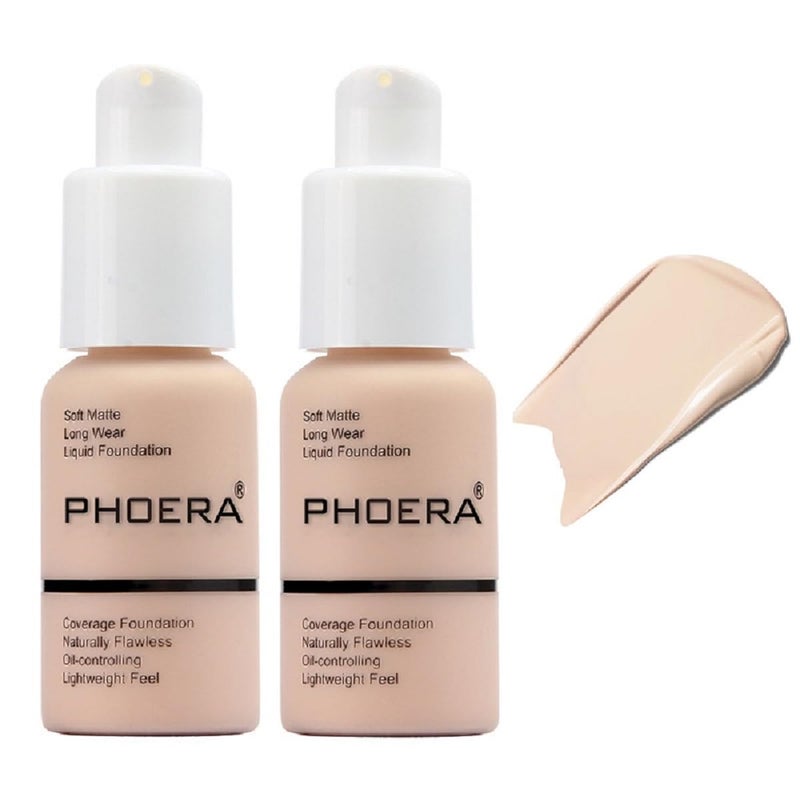 nvyue 2 Pack PHOERA Foundation 101 Porcelain Makeup,Full Coverage Foundation for Women and Girls(101 Porcelain) - Image 1
