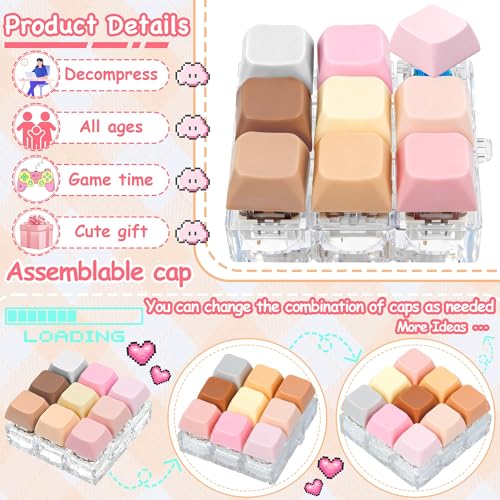 ILHSTY Keyboard Fidget Toy Clicker Fidget Keychain 9in1 Stress Relief Desk Toys Decompression Button Keyboard with Removable Keycaps Anxiety Relief Valentines Day Gifts for Adult 9 ColorMorandi - Image 5