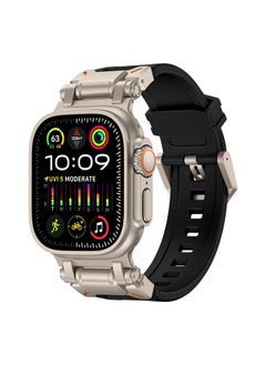 O Ozone Sports Liquid Silicone Rubber Band with Stainless Steel Adapter for Apple Watch Ultra 1/2 49mm 45mm 44mm 42mm Men, Durable Armor Designed Strap- Black  - Image 1