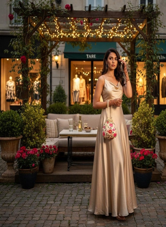 تتش ستون حقيبة تسوق جديدة من Touchstone، مصنوعة يدوياً من خيوط اللؤلؤ الصناعي المطرزة يدوياً بنقوش زهرية هندية تقليدية، مثالية كهدية تسوق أو هدية مجوهرات أو هدية زفاف أو هدية توزيع، تتميز برباط سحب متعدد الألوان، وهي حقيبة أنيقة للنساء. - Image 5